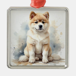 Ornamento De Metal CÃO AKITA DE Aquarela MARROM E BRANCO