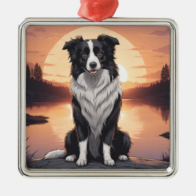 Ornamento De Metal Cão Border Collie (Frente)