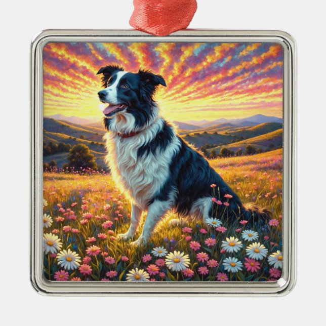 Ornamento De Metal Cão Border Collie (Frente)