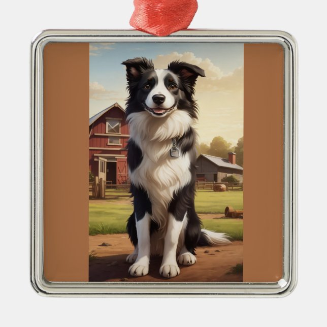 Ornamento De Metal Cão Border Collie (Frente)