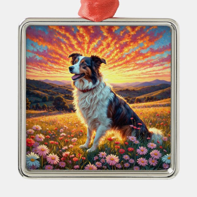 Ornamento De Metal Cão Border Collie (Frente)