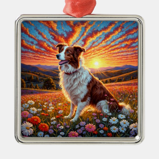 Ornamento De Metal Cão Border Collie (Frente)