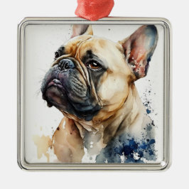 Ornamento De Metal CÃO BULLDOG FRANCÊS MARROM Aquarela