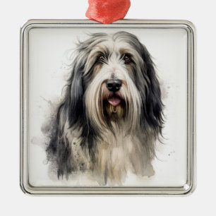 Ornamento De Metal CÃO COLIE DE BARBA CINZA E BRANCO DESGRenhado