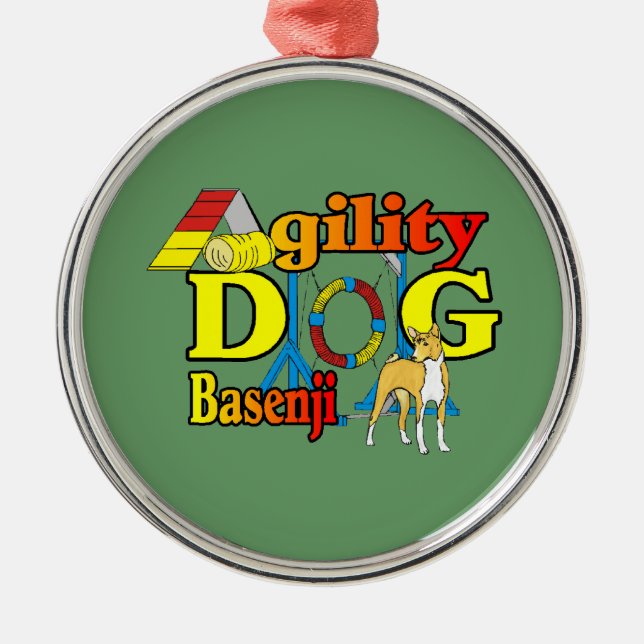 Ornamento De Metal Cão de Agilidade Basenji (Frente)