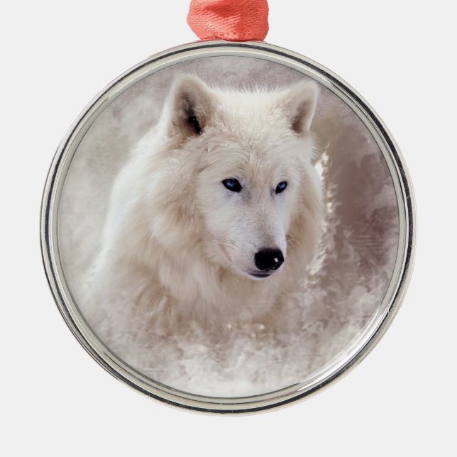 ORNAMENTO DE METAL CÃO DE PUXAR TRENÓS SIBERIAN BRANCO (Frente)