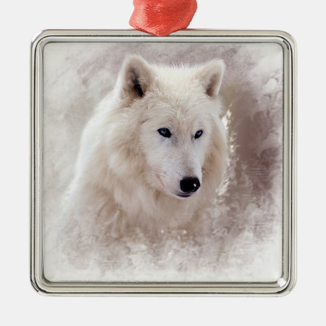 ORNAMENTO DE METAL CÃO DE PUXAR TRENÓS SIBERIAN BRANCO (Frente)