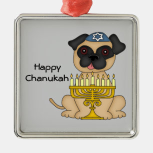 Ornamento De Metal Cão do Pug de Hanukkah