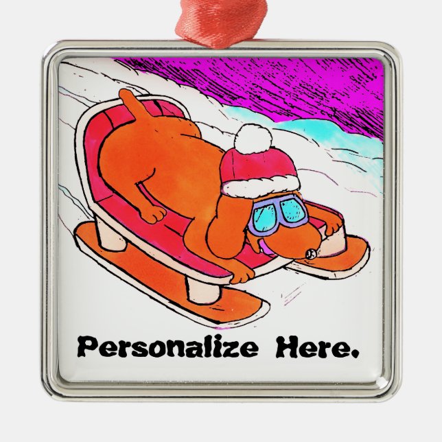 Ornamento De Metal Cão engraçado bonito Personalizable dos desenhos (Frente)