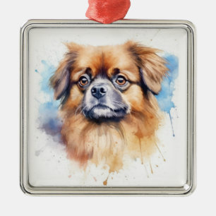 ORNAMENTO DE METAL CÃO ESPANHOL DO TIBETE CUTO E MARIDO