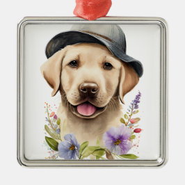 ORNAMENTO DE METAL CÃO LABRADOR RETRIEVER AMARELO LINDO