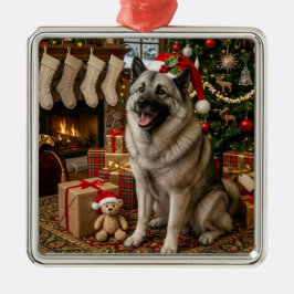 Ornamento De Metal Cão norueguês de alce de férias