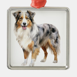ORNAMENTO DE METAL CÃO PASTOR AUSTRALIANO FLUFFY AQUARELA