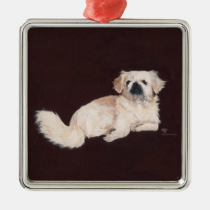 Ornamento De Metal Cão Pequinês Branco