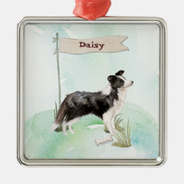 Ornamento De Metal Cão Pet de Collie de Borda de Nome Personalizado