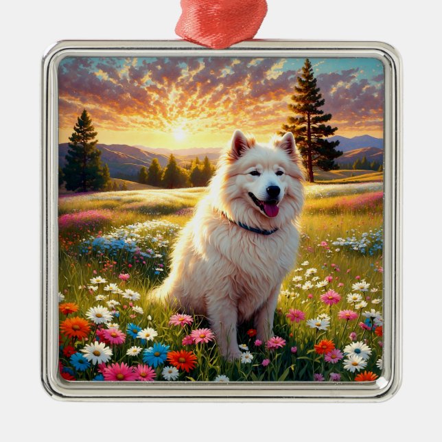 Ornamento De Metal Cão Samoyed   (Frente)