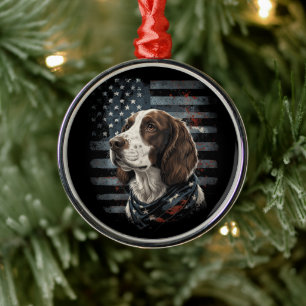 Ornamento De Metal Cão Springer Spaniel Bandeira Americana