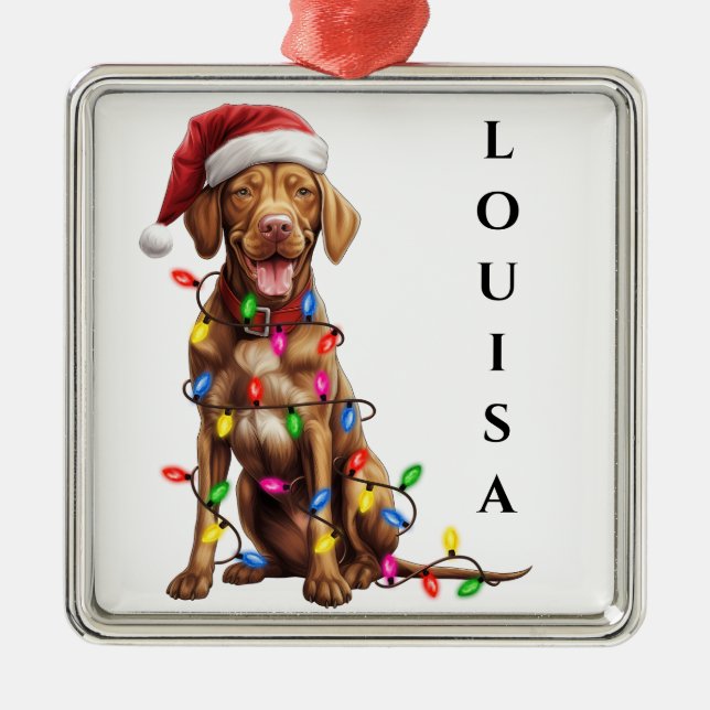 ORNAMENTO DE METAL CÃO VIZSLA DE NATAL COM FIO DE LUZES (Frente)