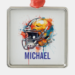 Ornamento De Metal Capacete de Futebol Motivacional Inspirador Nome