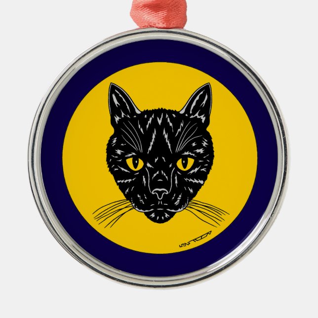 Ornamento De Metal Cara de Gato Preto (Frente)