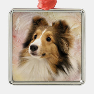 Ornamento De Metal Cara de Sheltie Sable