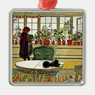 Ornamento De Metal Carl Larsson - Flores num Windowsill,