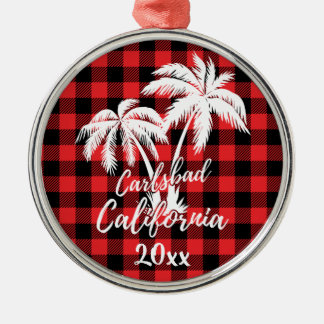 Ornamento De Metal Carlsbad California Beach Palm Tree Red Xadrez
