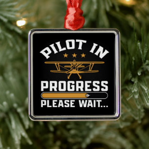 Ornamento De Metal Carregando Piloto… Aviação de Biplano Vintage Engr