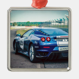 Ornamento De Metal Carro de Corrida Azul