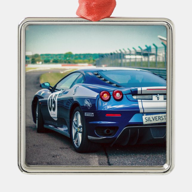 Ornamento De Metal Carro de Corrida Azul (Frente)