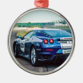 Ornamento De Metal Carro de Corrida Azul