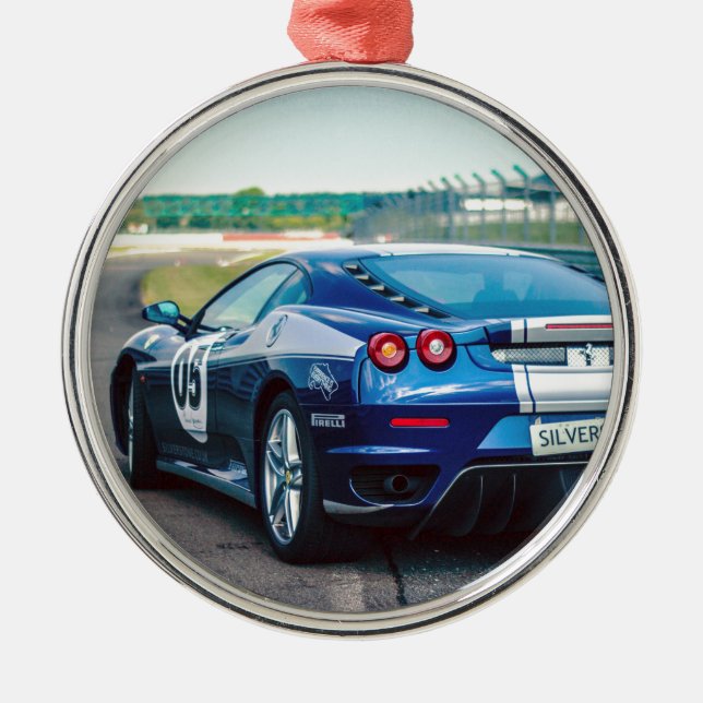 Ornamento De Metal Carro Race Azul (Frente)