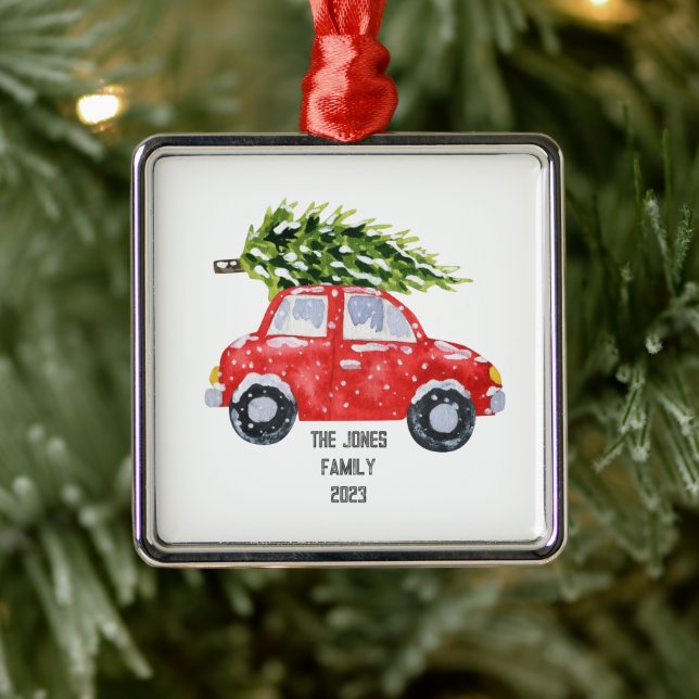Ornamento De Metal Carro Vermelho com Árvore de Natal Acima - Persona (Árvore)