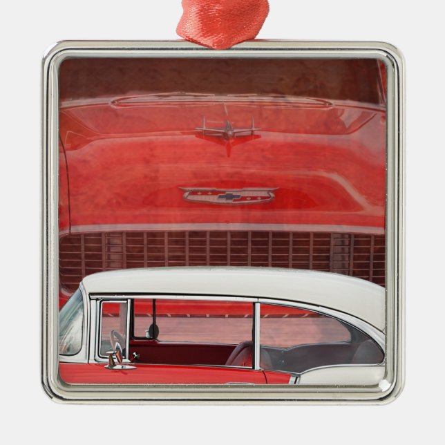 Ornamento De Metal Carros Clássicos Chevy Bel Air Dodge Red White Vin (Frente)