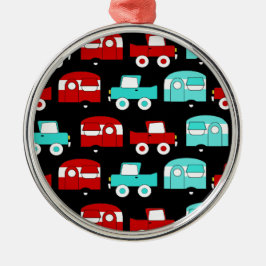 Ornamento De Metal Carros vintage de acampamento retros do vermelho