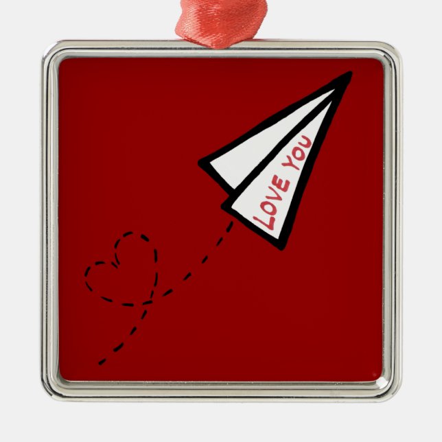 Ornamento De Metal Carta de Amor de Avião Papel (Frente)