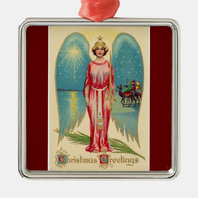 Ornamento De Metal Cartões de natal Anjo Cerâmica Ornament (Frente)