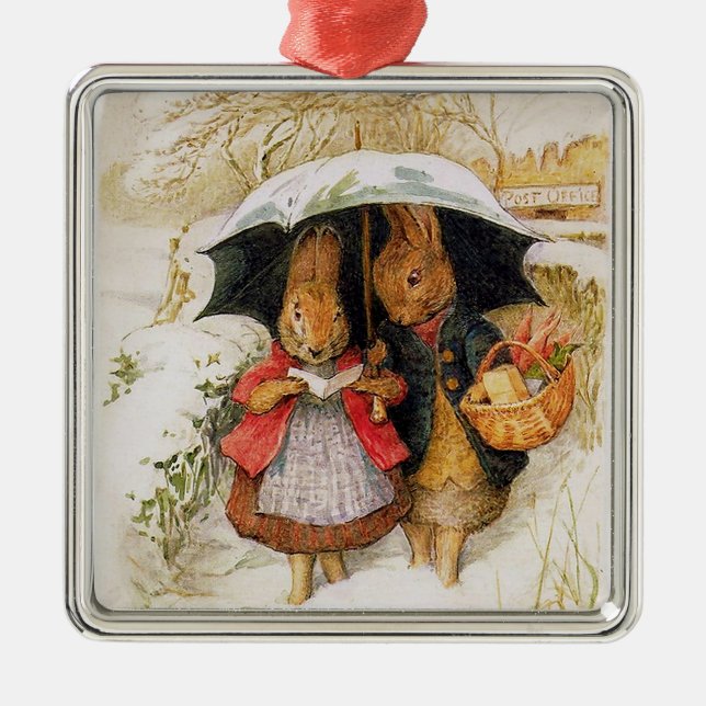 Ornamento De Metal "Cartões de natal" por Beatrix Potter (Frente)