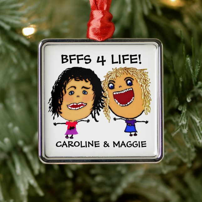Ornamento De Metal Cartoon Best Friend BFFs Blonde and Brunette (Árvore)