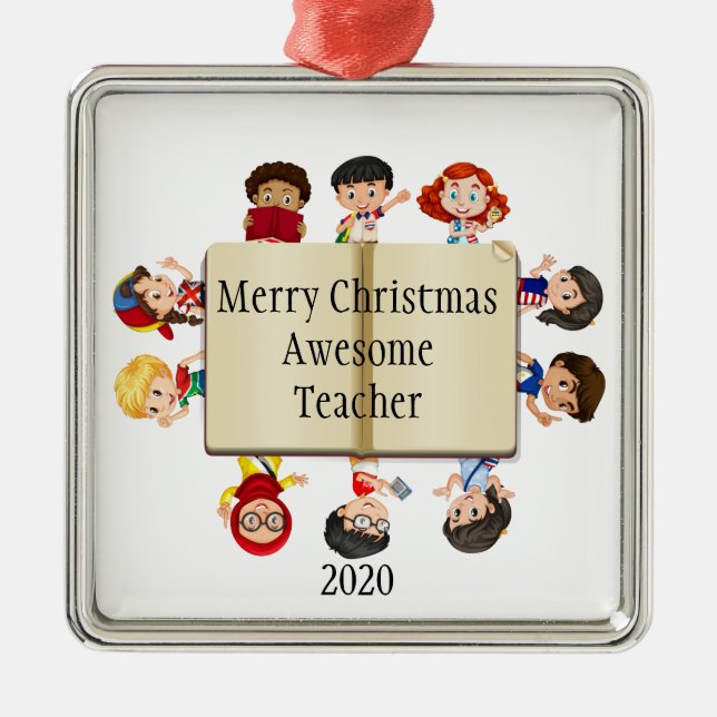 Ornamento De Metal Cartoon das Crianças de Natal em Livro para Profes (Frente)