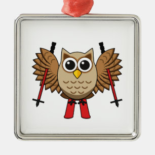 Ornamento De Metal Cartoon de Skiing Coruja
