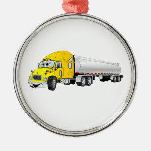 Ornamento De Metal Cartoon de Trailer de Tanker Silver Yellow Semi Tr