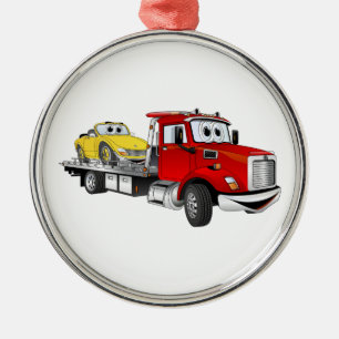 Ornamento De Metal Cartoon Red Tow Truck Flatbed