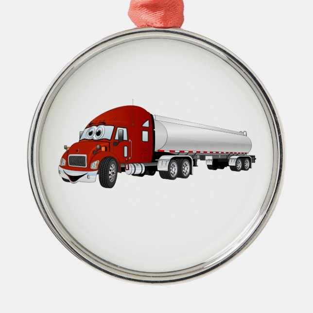 Ornamento De Metal Cartoon Semi Truck Red Silver Tanker (Frente)