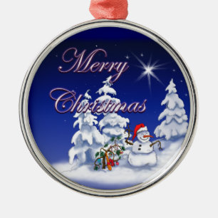 Ornamento De Metal Cartoon Snowman com Feliz Natal