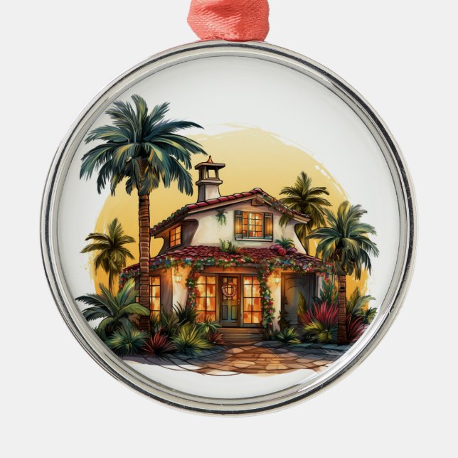 ORNAMENTO DE METAL CASA DE PRAIA DE NATAL FESTIVO TROPICAL (Frente)