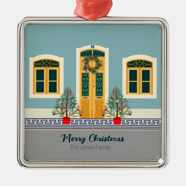 Ornamento De Metal Casa Festiva Portuguesa de Natal (Frente)