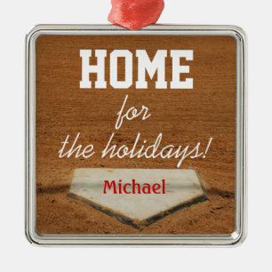 Ornamento De Metal Casa para o Natal de Homeplate do basebol dos