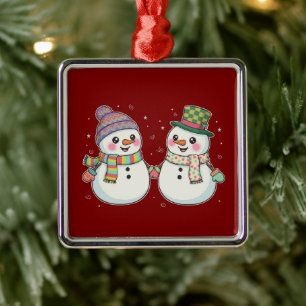 Ornamento De Metal Casal de Boneco de Neve de Desenho Animado Fofo de