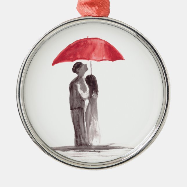 Ornamento De Metal Casal de guarda-chuva vermelho (Frente)